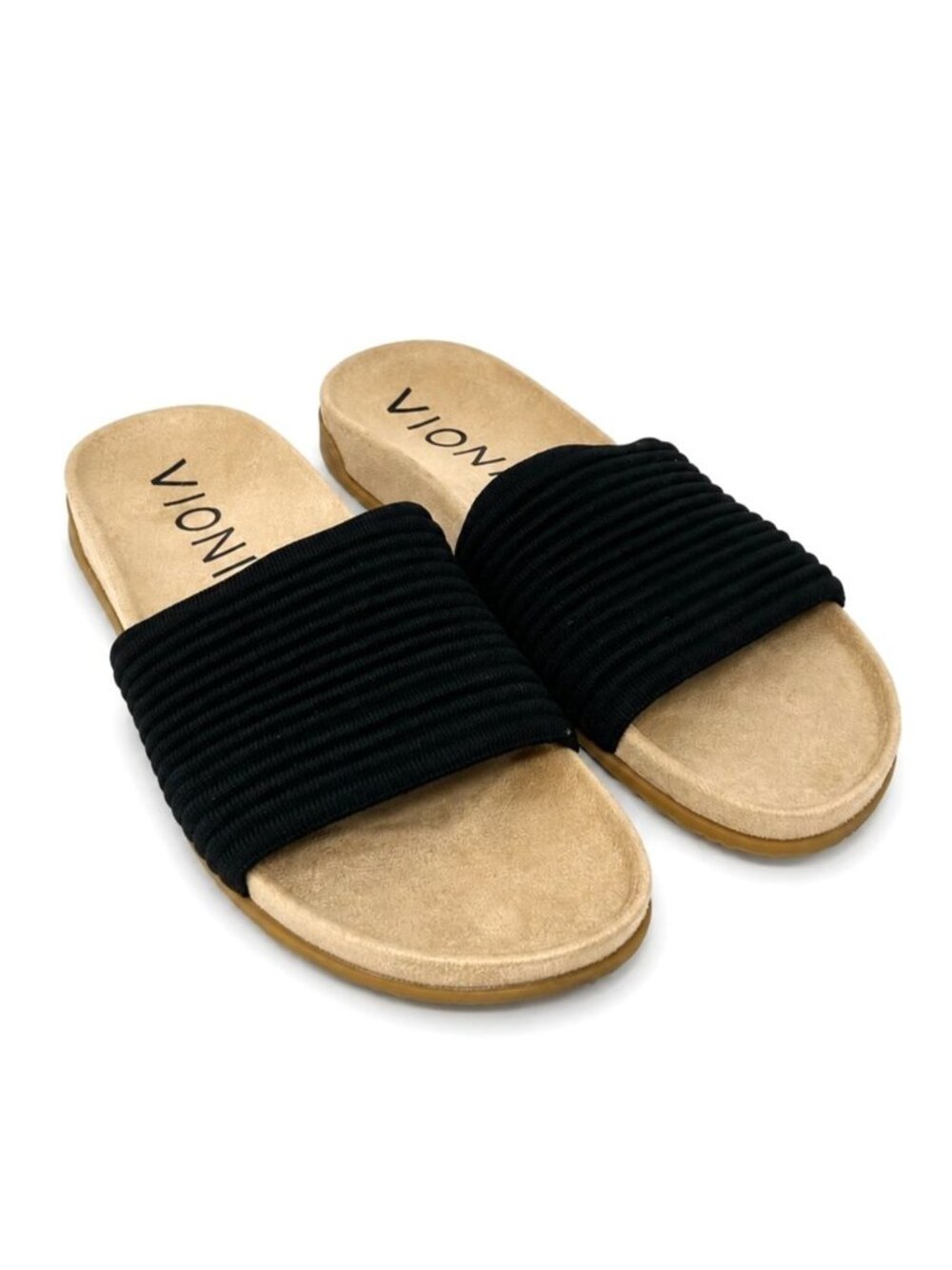 Vionic Evie Supportive Ribbed Knit Slide Sandal Black Women Size 12 Comfort Arch